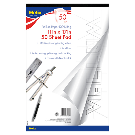 HELIX Vellum Paper Pad, 100% Rag, 11in x 17in, 50 Sheets 37106